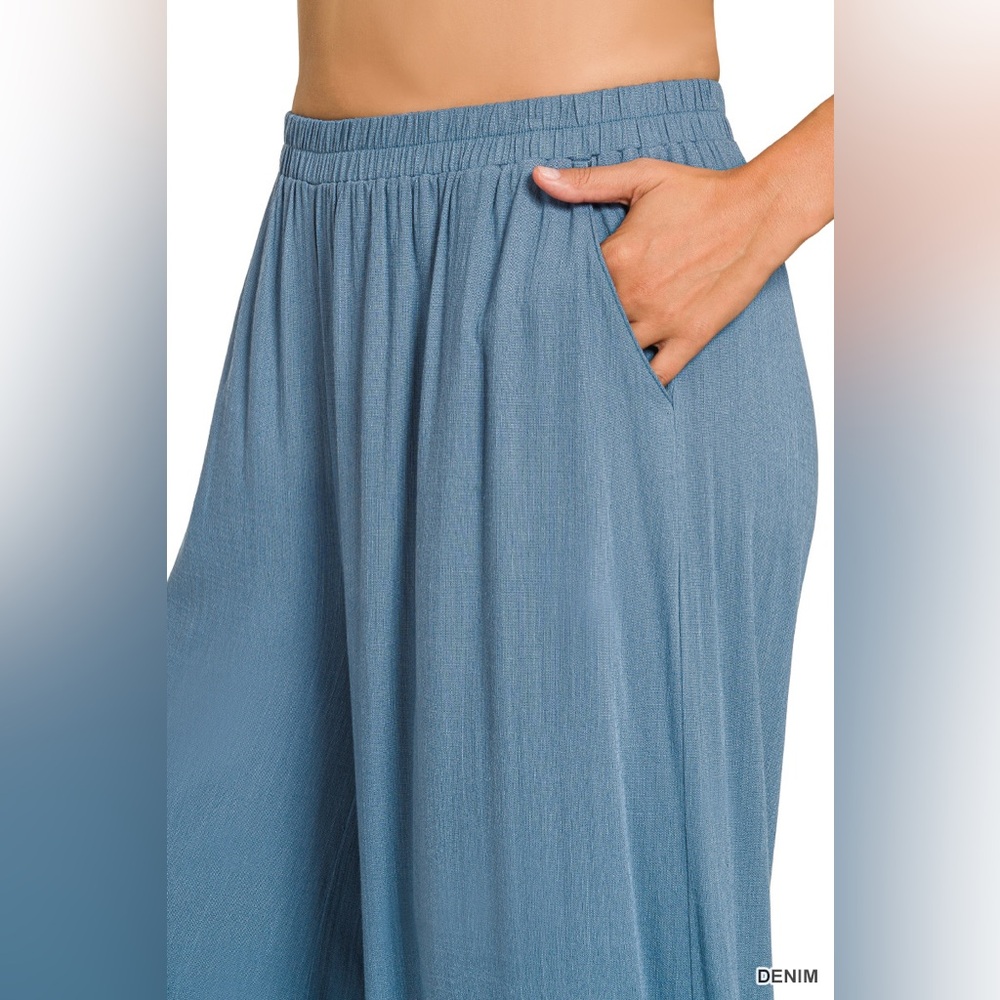 Zenana WOVEN ELASTIC BAND PANTS WITH POCKET - Picture 2 of 5
